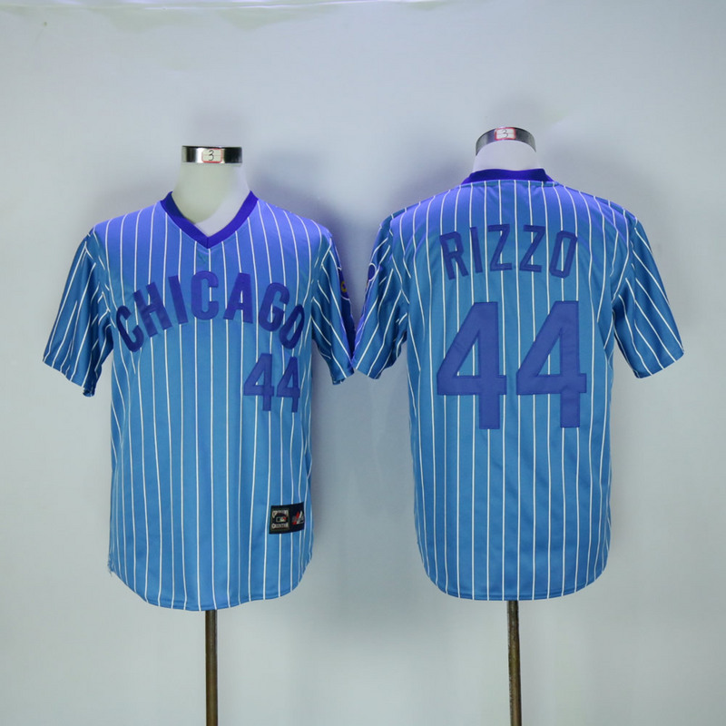 2017 MLB Chicago Cubs #44 Rizzo Blue White stripe Throwback Jerseys